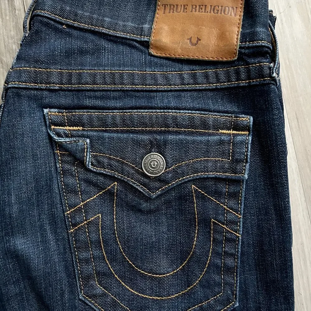True Religion RICKY w/ Button Flap Blue Denim Jeans Straight Leg Mens Sz 33x32